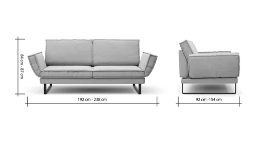 Sofa My - 2,5-Sitzer mit Rückenlehne/Armlehne verstellbar und Drehsitze, Stoff, Hellgrau