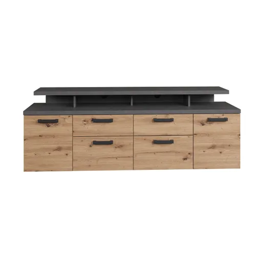 TV-Lowboard- Eiche Dekor, Dunkelgrau
