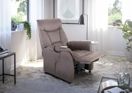 TV-Sessel MALEK - Aufstehhilfe, Relaxfunktion, Kopfteilverstellung, Stoff, Braun