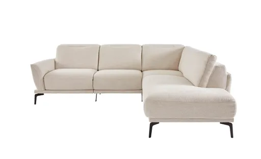 Ecksofa Amadena - 2-Sitzer mit Ecke rechts inkl. Kopfteilverstellung und Sitzvorzug, Stoff, Creme
