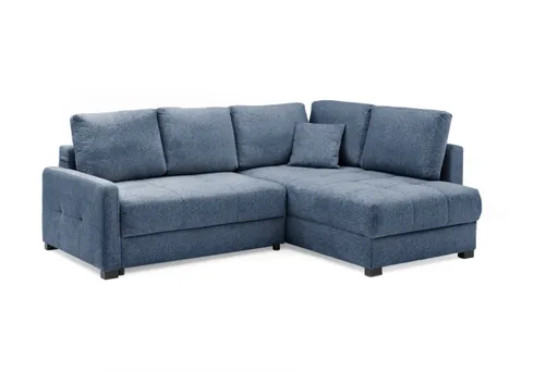 Ecksofa EDWIN - 2-Sitzer, Ecke rechts inkl. Schlaffunktion und Bettkasten, Stoff, Blau