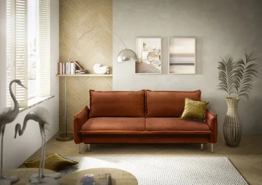 Sofa - 3-Sitzer inkl. Schlaffunktion und Bettkasten, Stoff, Rost