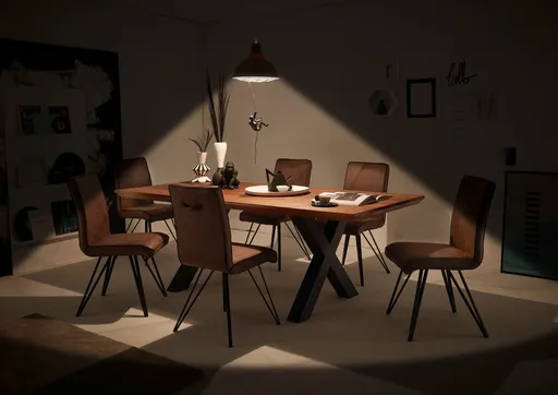 Esstisch - LB ca. 220x100 cm, Zerreiche massiv geölt, Schweizer Kante, Schwarz