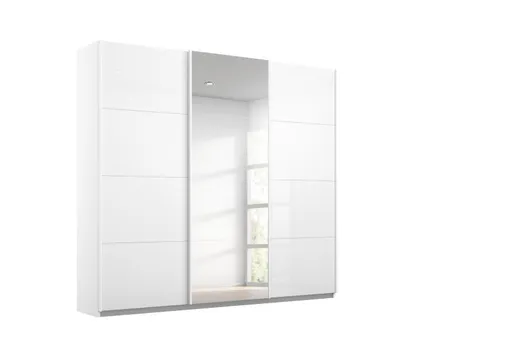Schwebetürenschrank RIVASA- B ca. 203 cm, Weiß, Weiß Hochglanz, Spiegel