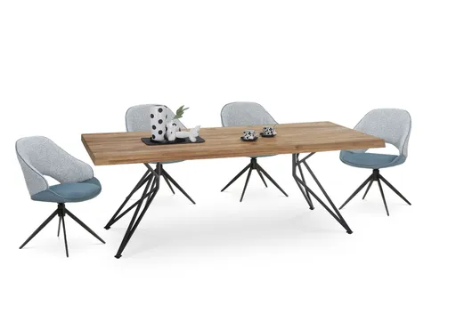 Esstisch - LB ca. 240x100 cm, Wildeiche massiv geölt, Baumkante, Schwarz