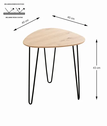 Beistelltisch - B/H/T ca. 40x43x40 cm, Eiche Nachbildung, Schwarz