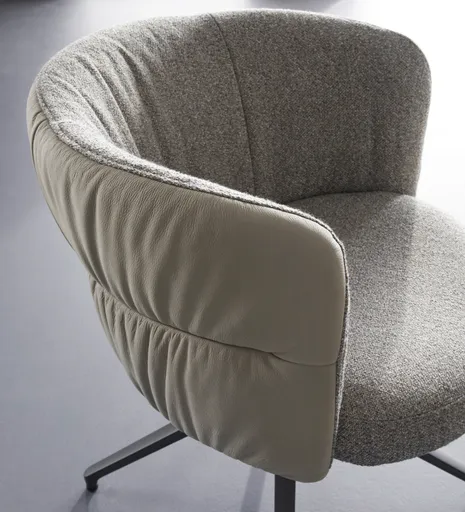 Armlehnstuhl Milana - drehbar, Leder Grau, Stoff Graubraun