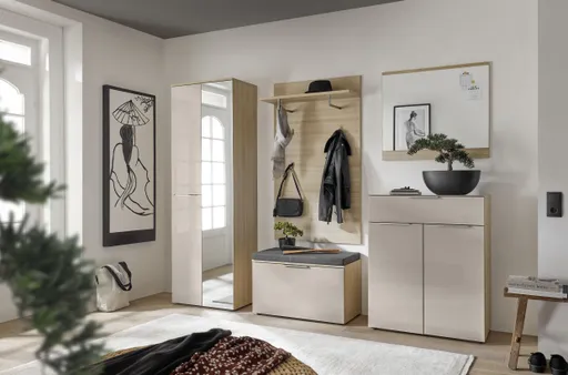 Schuhschrank - B ca. 80 cm, Riva Eiche Nachbildung, Kaschmir