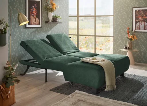 Faltsofa EBBY - 2-Sitzer ohne Armlehne, 140 cm inkl. Schlaffunktion/Relaxfunktion, Stoff, Dunkelgrün