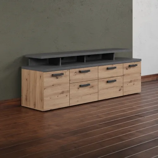 TV-Lowboard - B ca. 180 cm, Matera Nachbildung, Artisan Eiche Nachbildung