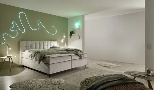 Boxspringbett HINDA- Liegefläche ca. 180x200 cm, Stoff, Beige, Bonell, Inkl. Topper