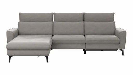 Ecksofa Avela - Longchair mit 2,5-Sitzer rechts inkl. Kopfteile, Relaxfunktion und Longchair motorisch verstellbar, Leder, Steingrau