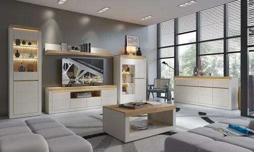 TV-Lowboard - mit Beleuchtung, B ca. 194 cm, Kaschmir, Stone Eiche Nachbildung