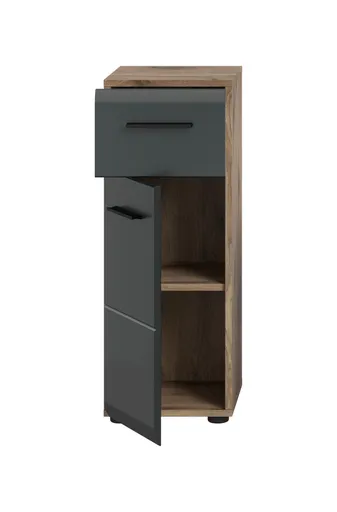 Standschrank - B ca. 30 cm, Nox Eiche Nachbildung, Schwarz