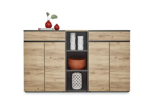 Aktenschrank GRIFFIN - B ca. 80 cm, Graphit, Eiche Nachbildung