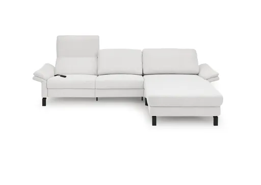 Ecksofa CALM PREMIUM 2.0 - 3-Sitzer mit Longchair rechts, Relaxfunktion motorisch, Armlehne verstellbar, Stoff, Hellgrau