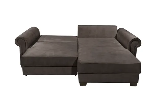  Ecksofa - Sofa 2-Sitzer mit Longchair rechts, Schlaffunktion mit Bettkasten, Stoff, Espresso