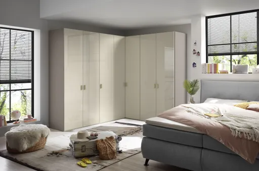 Eckschrank JOIN IT- B ca. 203 cm,  Nougat, Glas, Creme