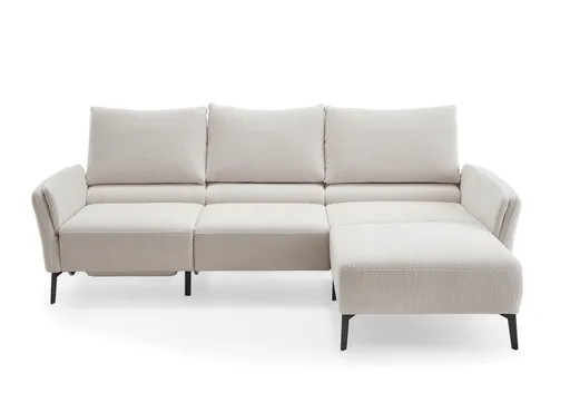 Ecksofa - 2,5-Sitzer mit Longchair rechts, Sitztiefe verstellbar, Stoff, Beige