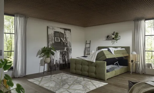 Boxspringbett SANDRIN- Liegefläche ca. 200x200 cm, Stoff, Grün,  inkl. Stauraum und Fußteil