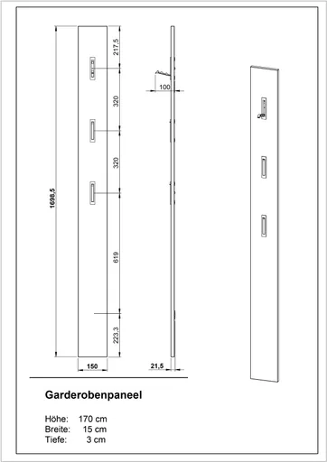 Garderobenpaneel - B ca. 15 cm, Graphit