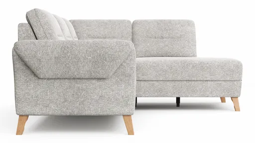 Ecksofa Almyra - 2,5-Sitzer mit Ottomane rechts, inkl. Schlaffunktion und Bettkasten, Stoff, Silbergrau