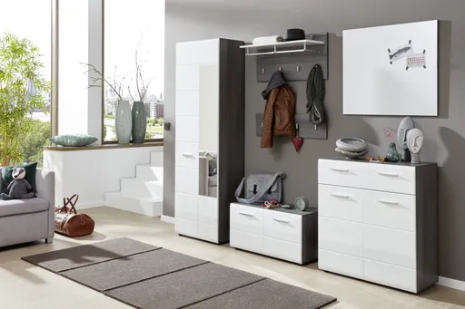 Schuhschrank - Weiß Hochglanz, Grau