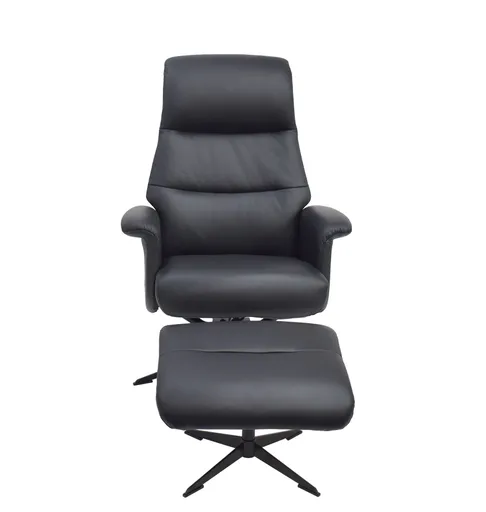 TV-Sessel MENNIS mit Hocker - drehbar, Relaxfunktion, Kopfteilverstellung, Leder, Schwarz