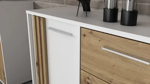 Sideboard FLORISS- Weiß, Eiche Dekor