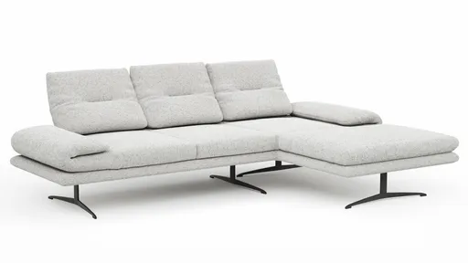 Ecksofa Lucero 2.0 - 2-Sitzer mit Longchair rechts inkl. Rückenlehne verstellbar, Stoff, Offwhite