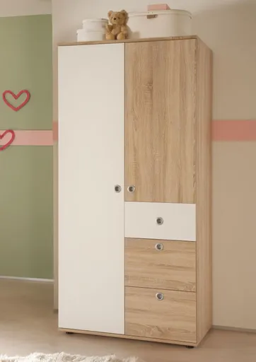 Drehtürenschrank- B ca. 90 cm, Eiche Dekor, Weiß