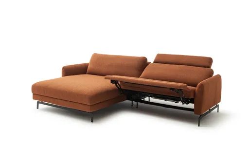 Ecksofa Enna - Longchair Links mit 1,75-Sitzer, inkl. motorischer Relaxfunktion, Stoff, Terracotta