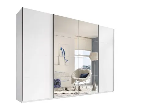 Schwebetürenschrank- B ca. 315 cm, Weiß, Spiegel