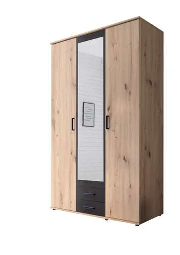 Drehtürenschrank- B ca. 120 cm, Eiche Dekor, Spiegel, Anthrazit