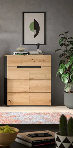 Kommode - B ca. 80 cm, Basalt grau, Artisan Eiche Nachbildung