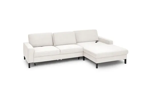 Ecksofa CALM MOVE 2.0 - 2,5-Sitzer mit Longchair rechts, Schlaffunktion, Feincord, Weiß