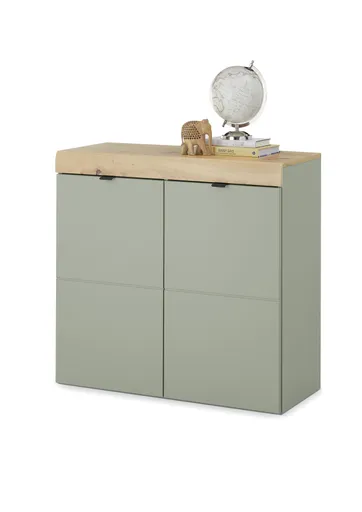 Schuhschrank - B ca. 90 cm, Schilfgrün, Artisan Eiche Nachbildung