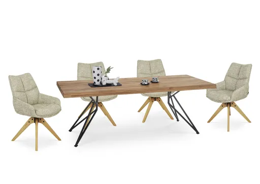 Esstisch - LB ca. 240x100 cm, Wildeiche massiv geölt, Baumkante, Schwarz