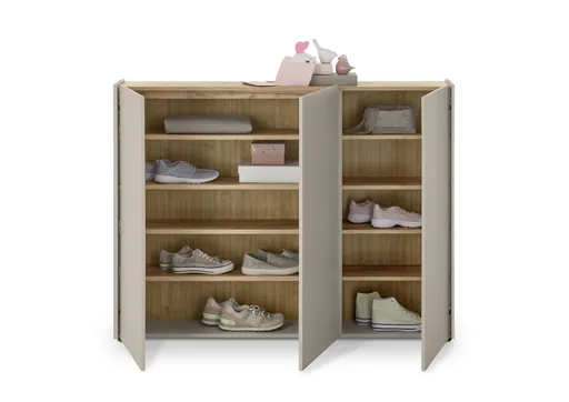 Schuhschrank GASIRA - B ca. 138 cm, Kaschmir, Navarra Eiche Nachbildung