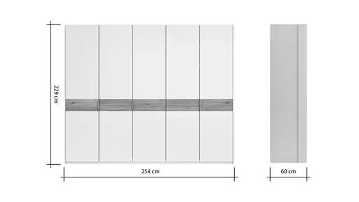 Drehtürenschrank Viana - B ca. 254 cm, Lack, Weiß, Riffholz, Wildeiche