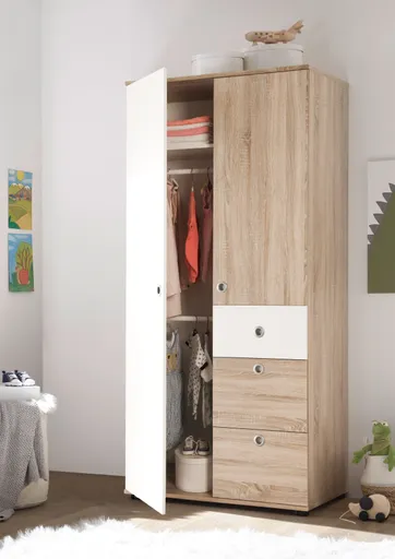 Drehtürenschrank- B ca. 90 cm, Eiche Dekor, Weiß