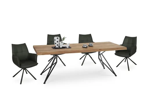 Esstisch - LB ca. 240x100 cm, Wildeiche massiv geölt, Baumkante, Schwarz