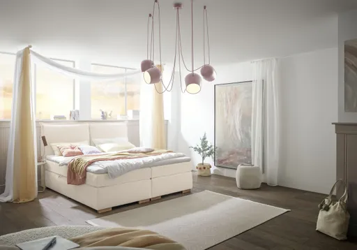 Boxspringbett SANDRIN A- Liegefläche ca. 200x200 cm, Stoff, Creme, inkl. Stauraum