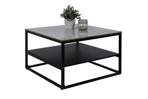 Couchtisch - LB ca. 70x70 cm, Marmoroptik grau, Schwarz