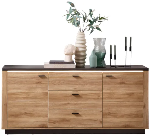 Sideboard - mit Beleuchtung, B ca. 186 cm, Eiche Nachbildung, Eiche dunkel Nachbildung