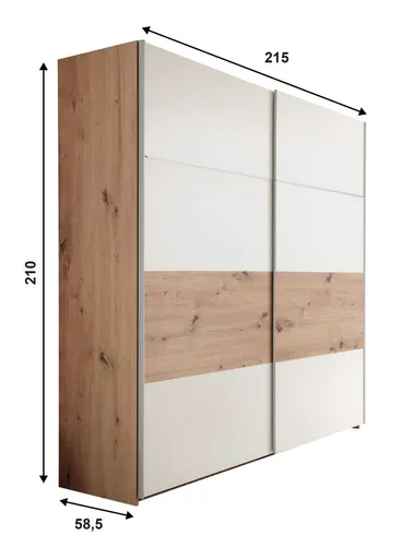 Schwebetürenschrank - B ca. 215 cm,  Eiche Dekor, Weiß