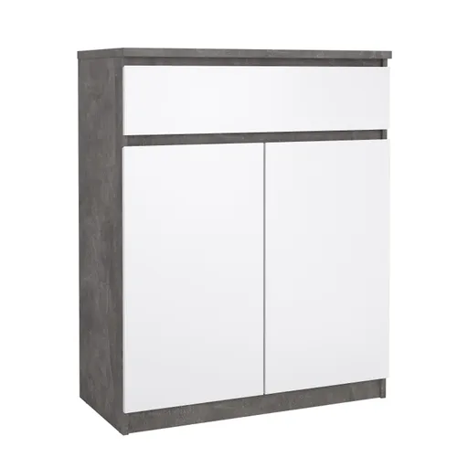 Kommode - B ca. 81 cm, Betonoptik, Weiß Hochglanz