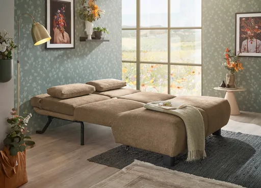 Faltsofa EBBY - 2-Sitzer ohne Armlehne, 140 cm inkl. Schlaffunktion/Relaxfunktion, Stoff, Braun