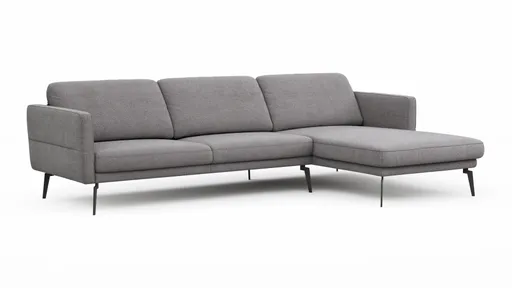 Ecksofa Estrela - 2,5-Sitzer mit Longchair rechts inkl. Rücken-/Armlehnen- und Sitztiefenverstellung, Stoff, Grau