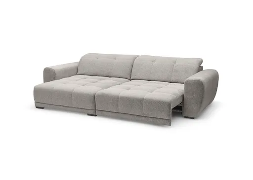 Ecksofa - Longchair links mit 2-Sitzer, Kopfteil verstellbar, Sitztiefe verstellbar motorisch, Stoff, Taupe